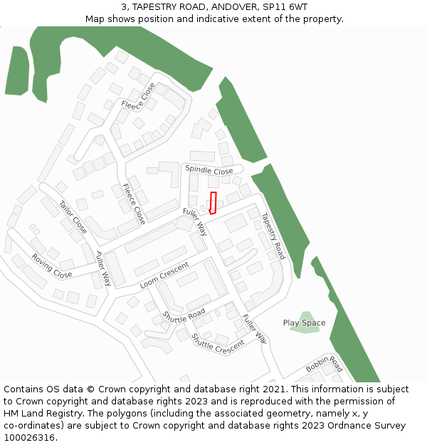 3, TAPESTRY ROAD, ANDOVER, SP11 6WT: Location map and indicative extent of plot