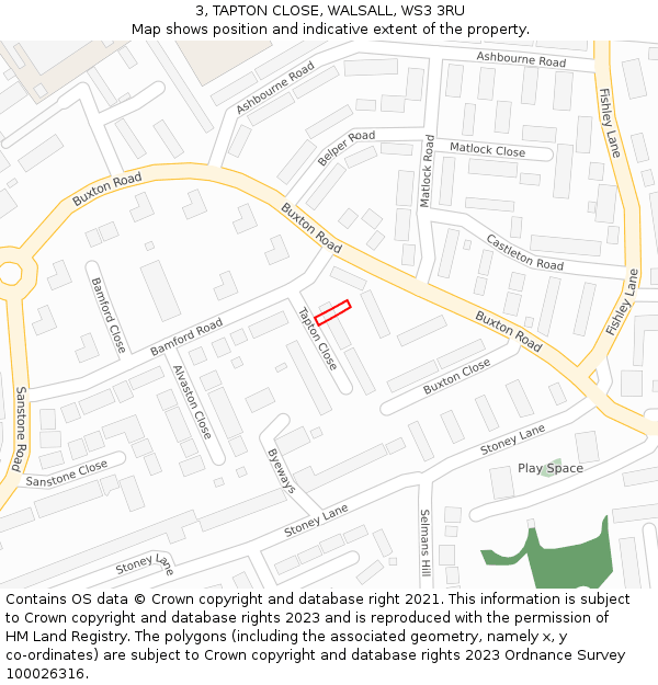 3, TAPTON CLOSE, WALSALL, WS3 3RU: Location map and indicative extent of plot