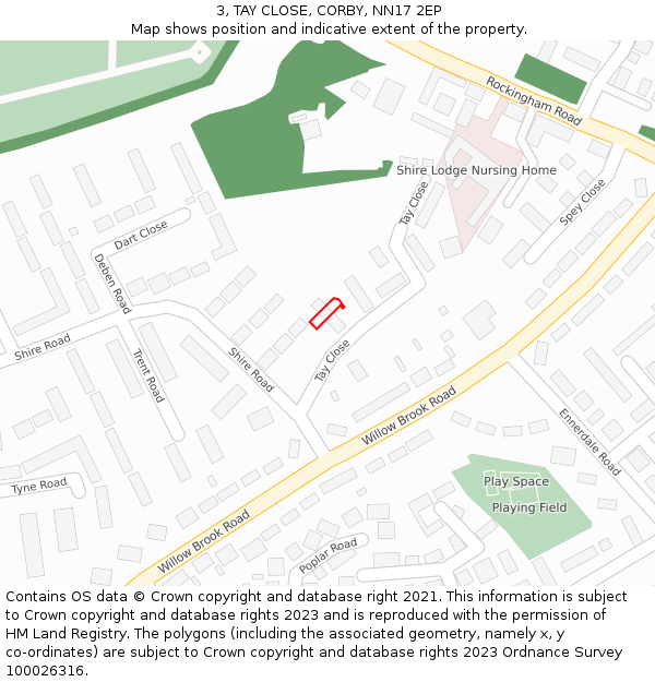 3, TAY CLOSE, CORBY, NN17 2EP: Location map and indicative extent of plot