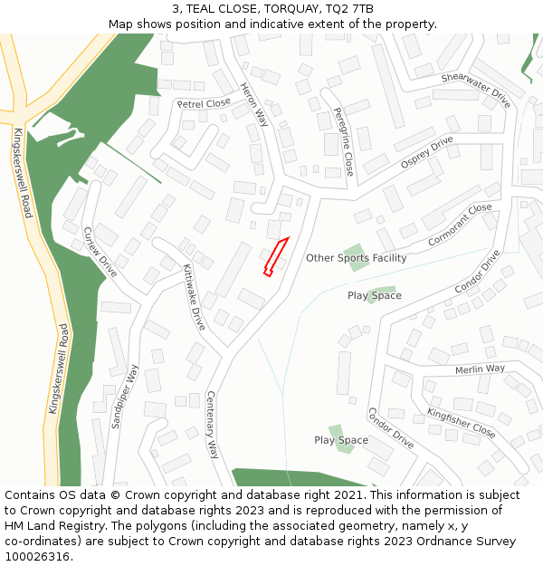 3, TEAL CLOSE, TORQUAY, TQ2 7TB: Location map and indicative extent of plot