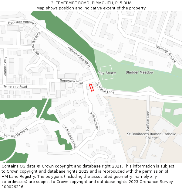 3, TEMERAIRE ROAD, PLYMOUTH, PL5 3UA: Location map and indicative extent of plot