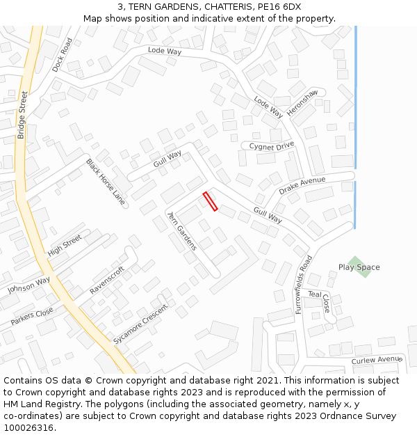 3, TERN GARDENS, CHATTERIS, PE16 6DX: Location map and indicative extent of plot