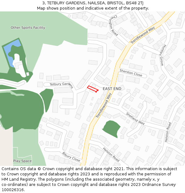 3, TETBURY GARDENS, NAILSEA, BRISTOL, BS48 2TJ: Location map and indicative extent of plot