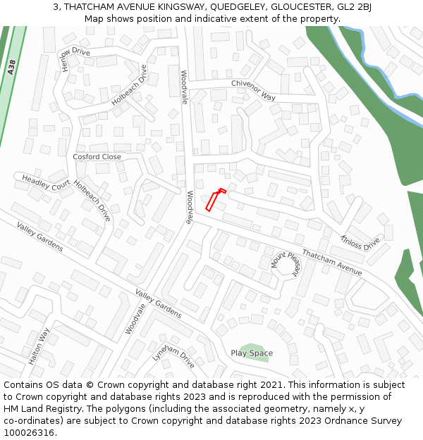 3, THATCHAM AVENUE KINGSWAY, QUEDGELEY, GLOUCESTER, GL2 2BJ: Location map and indicative extent of plot