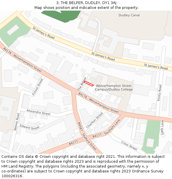 3, THE BELPER, DUDLEY, DY1 3AJ: Location map and indicative extent of plot