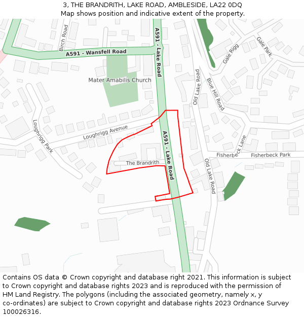3, THE BRANDRITH, LAKE ROAD, AMBLESIDE, LA22 0DQ: Location map and indicative extent of plot