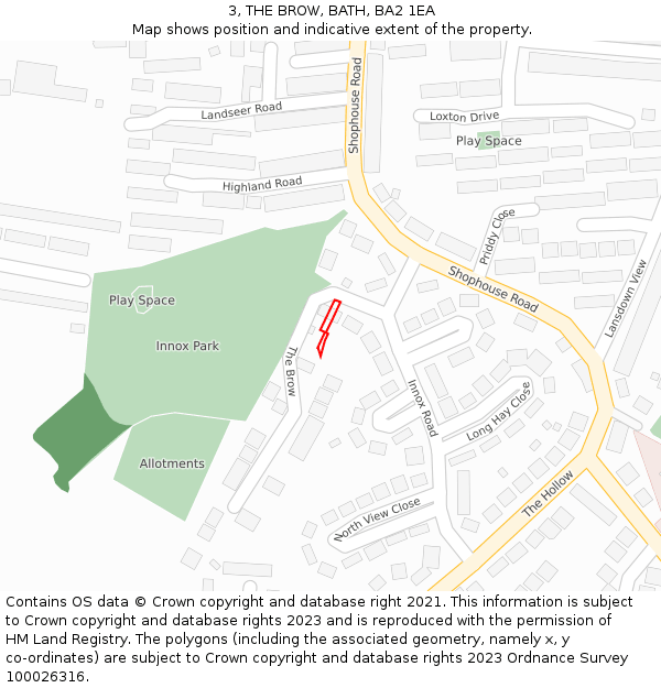 3, THE BROW, BATH, BA2 1EA: Location map and indicative extent of plot