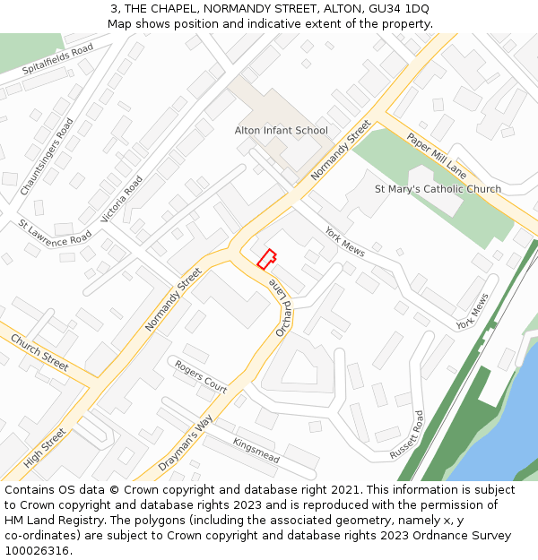 3, THE CHAPEL, NORMANDY STREET, ALTON, GU34 1DQ: Location map and indicative extent of plot