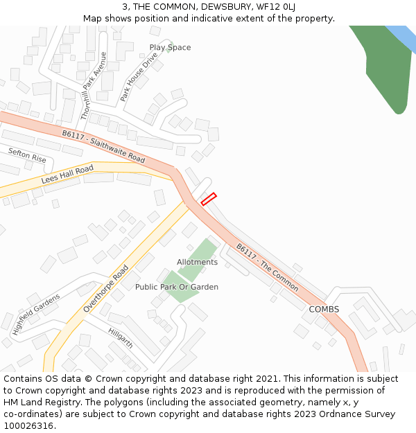 3, THE COMMON, DEWSBURY, WF12 0LJ: Location map and indicative extent of plot