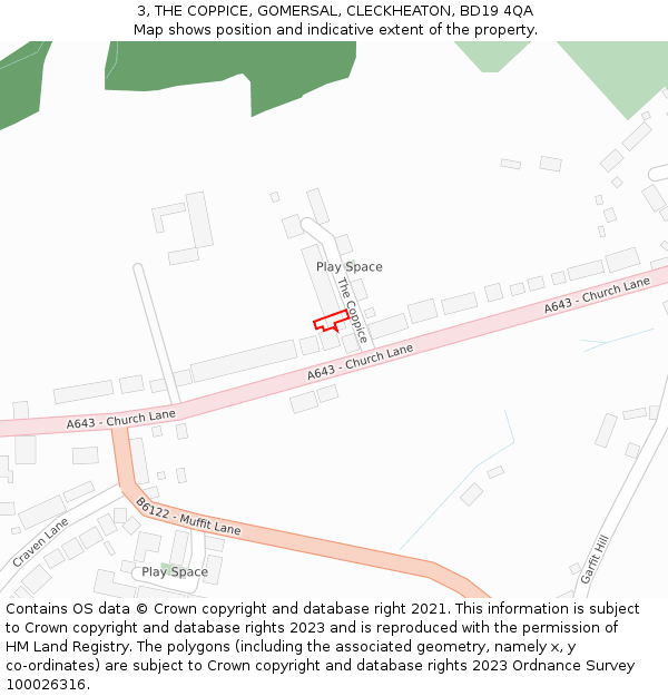 3, THE COPPICE, GOMERSAL, CLECKHEATON, BD19 4QA: Location map and indicative extent of plot