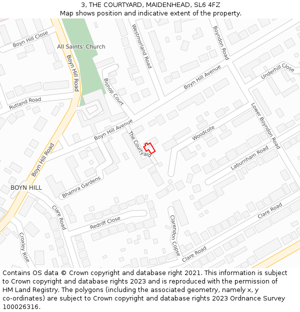 3, THE COURTYARD, MAIDENHEAD, SL6 4FZ: Location map and indicative extent of plot