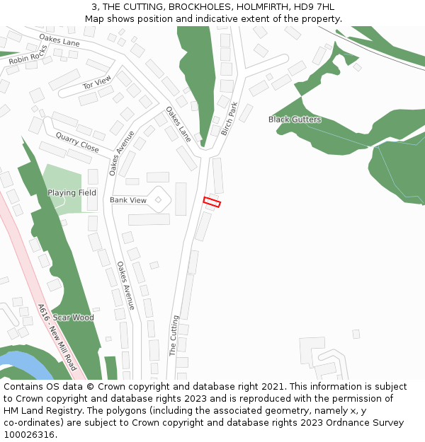 3, THE CUTTING, BROCKHOLES, HOLMFIRTH, HD9 7HL: Location map and indicative extent of plot
