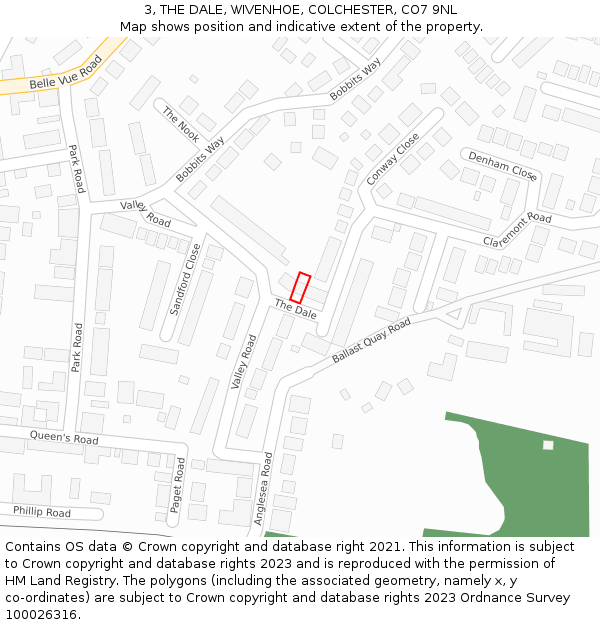 3, THE DALE, WIVENHOE, COLCHESTER, CO7 9NL: Location map and indicative extent of plot