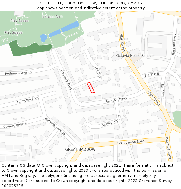 3, THE DELL, GREAT BADDOW, CHELMSFORD, CM2 7JY: Location map and indicative extent of plot