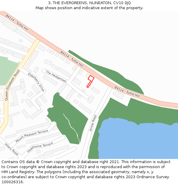 3, THE EVERGREENS, NUNEATON, CV10 0JQ: Location map and indicative extent of plot