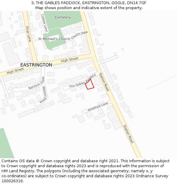 3, THE GABLES PADDOCK, EASTRINGTON, GOOLE, DN14 7GF: Location map and indicative extent of plot