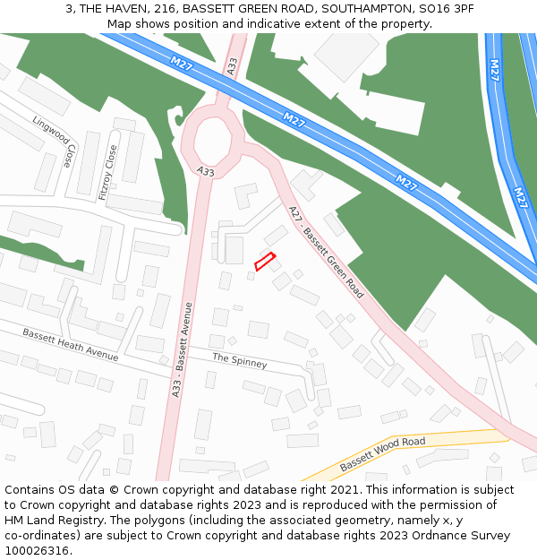 3, THE HAVEN, 216, BASSETT GREEN ROAD, SOUTHAMPTON, SO16 3PF: Location map and indicative extent of plot