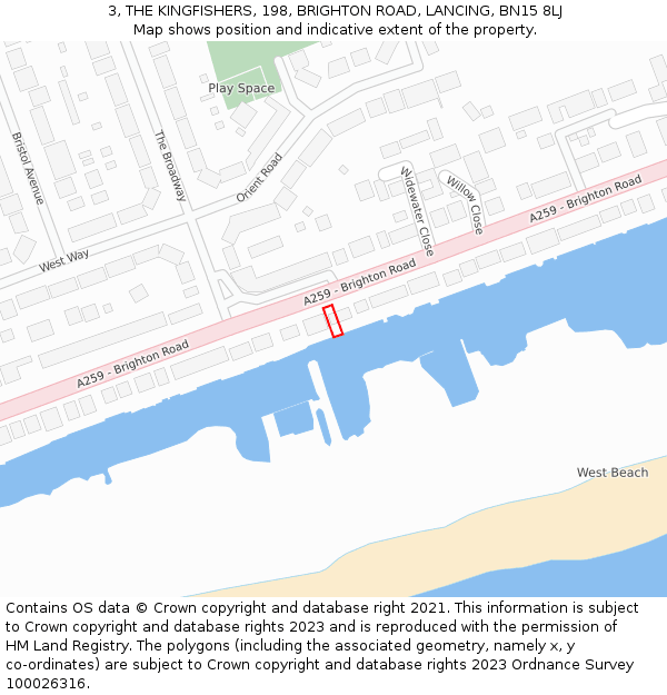3, THE KINGFISHERS, 198, BRIGHTON ROAD, LANCING, BN15 8LJ: Location map and indicative extent of plot