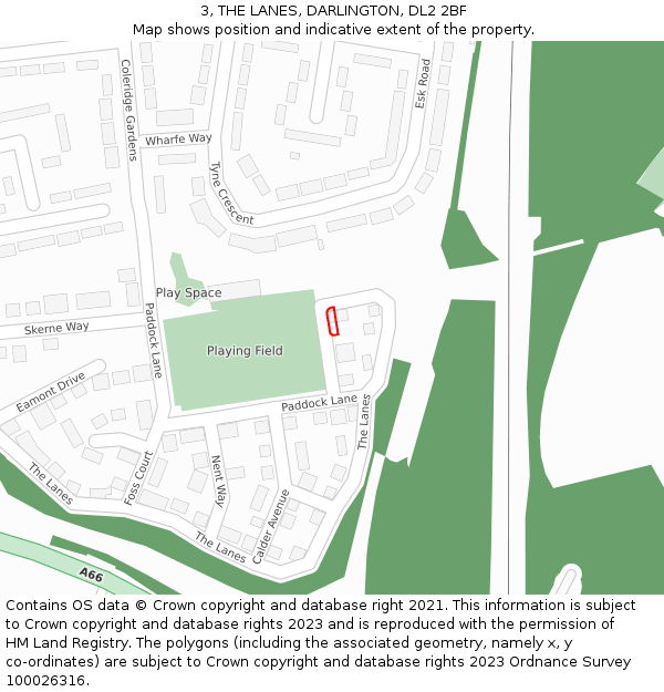 3, THE LANES, DARLINGTON, DL2 2BF: Location map and indicative extent of plot