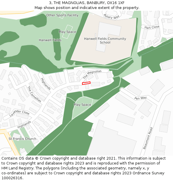 3, THE MAGNOLIAS, BANBURY, OX16 1XF: Location map and indicative extent of plot