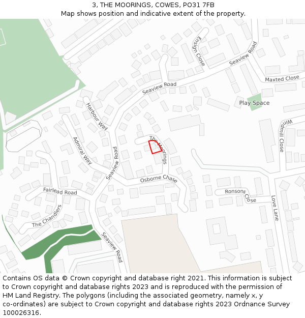 3, THE MOORINGS, COWES, PO31 7FB: Location map and indicative extent of plot