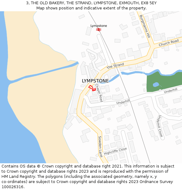 3, THE OLD BAKERY, THE STRAND, LYMPSTONE, EXMOUTH, EX8 5EY: Location map and indicative extent of plot