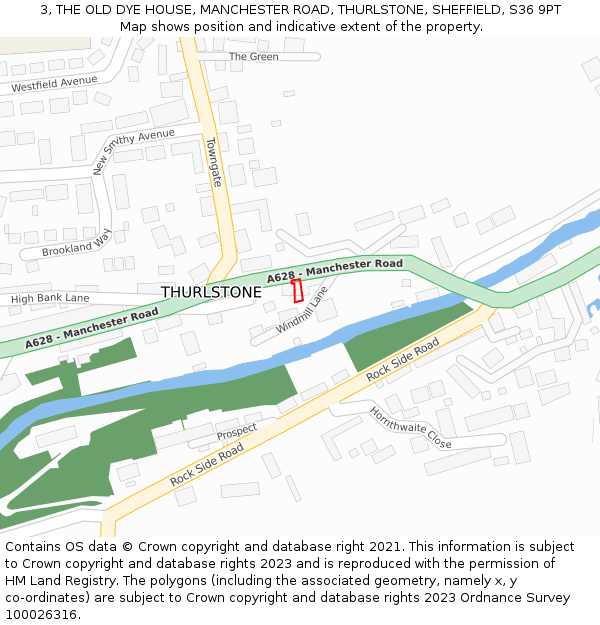3, THE OLD DYE HOUSE, MANCHESTER ROAD, THURLSTONE, SHEFFIELD, S36 9PT: Location map and indicative extent of plot