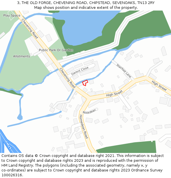 3, THE OLD FORGE, CHEVENING ROAD, CHIPSTEAD, SEVENOAKS, TN13 2RY: Location map and indicative extent of plot