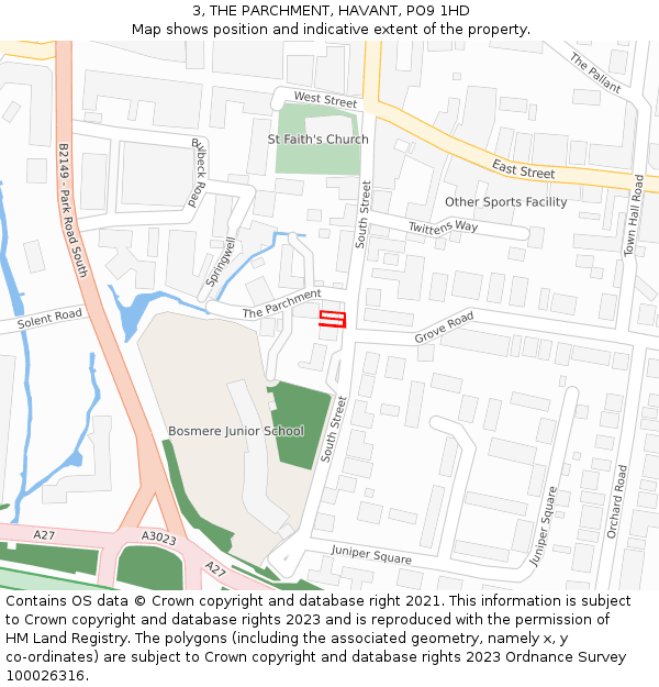 3, THE PARCHMENT, HAVANT, PO9 1HD: Location map and indicative extent of plot