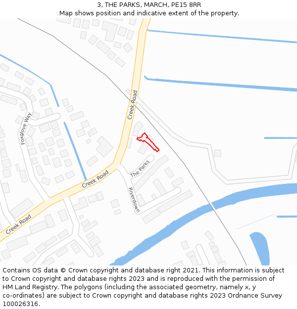 3, THE PARKS, MARCH, PE15 8RR: Location map and indicative extent of plot