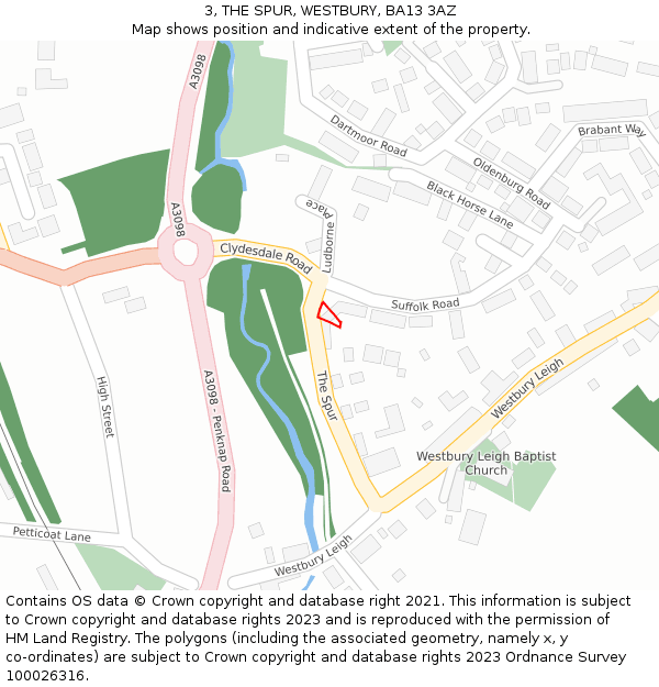3, THE SPUR, WESTBURY, BA13 3AZ: Location map and indicative extent of plot