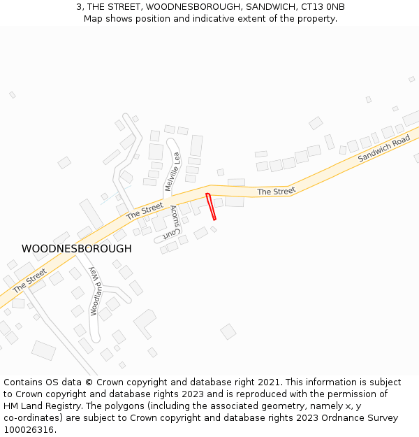 3, THE STREET, WOODNESBOROUGH, SANDWICH, CT13 0NB: Location map and indicative extent of plot