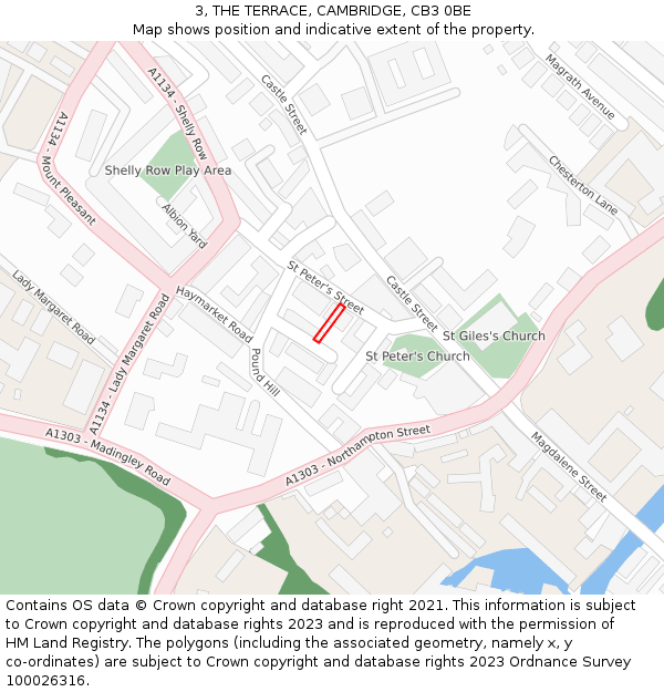 3, THE TERRACE, CAMBRIDGE, CB3 0BE: Location map and indicative extent of plot