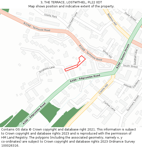 3, THE TERRACE, LOSTWITHIEL, PL22 0DT: Location map and indicative extent of plot