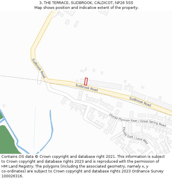 3, THE TERRACE, SUDBROOK, CALDICOT, NP26 5SS: Location map and indicative extent of plot