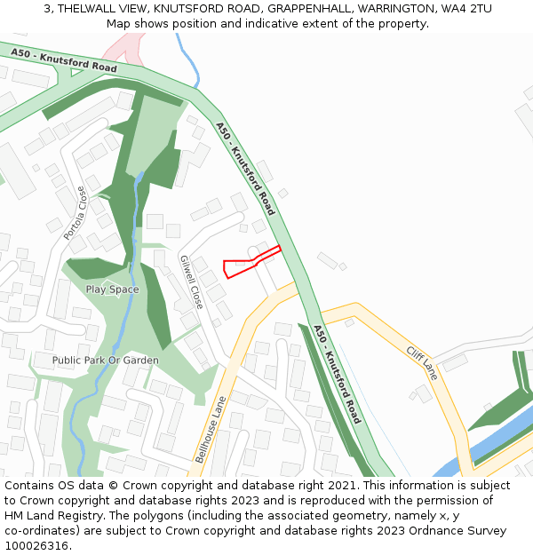 3, THELWALL VIEW, KNUTSFORD ROAD, GRAPPENHALL, WARRINGTON, WA4 2TU: Location map and indicative extent of plot