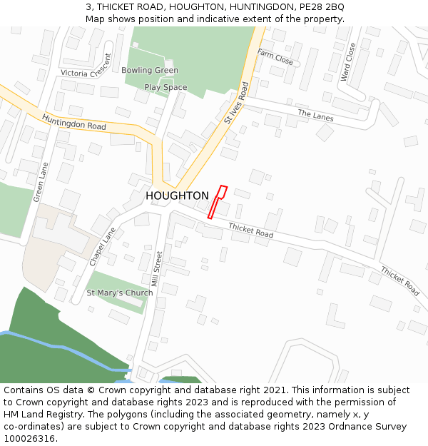 3, THICKET ROAD, HOUGHTON, HUNTINGDON, PE28 2BQ: Location map and indicative extent of plot