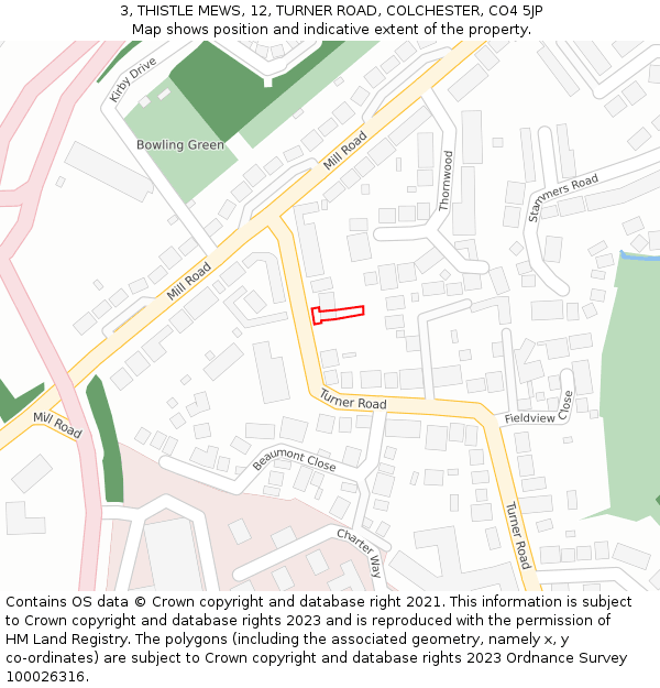3, THISTLE MEWS, 12, TURNER ROAD, COLCHESTER, CO4 5JP: Location map and indicative extent of plot