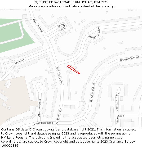 3, THISTLEDOWN ROAD, BIRMINGHAM, B34 7EG: Location map and indicative extent of plot