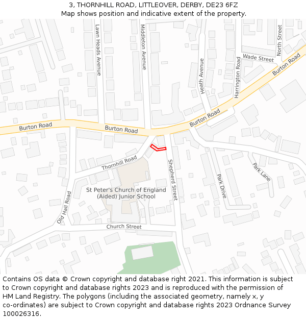 3, THORNHILL ROAD, LITTLEOVER, DERBY, DE23 6FZ: Location map and indicative extent of plot