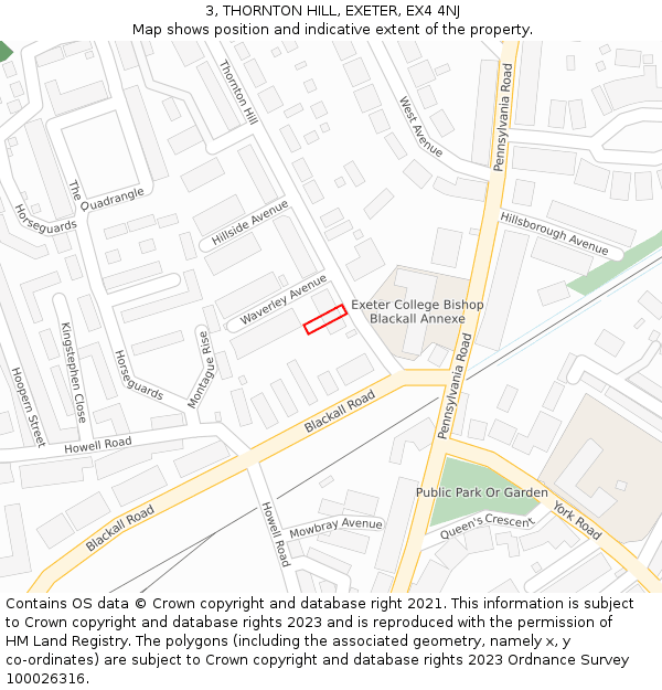 3, THORNTON HILL, EXETER, EX4 4NJ: Location map and indicative extent of plot
