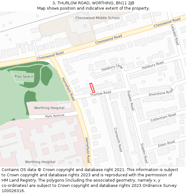 3, THURLOW ROAD, WORTHING, BN11 2JB: Location map and indicative extent of plot