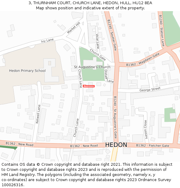 3, THURNHAM COURT, CHURCH LANE, HEDON, HULL, HU12 8EA: Location map and indicative extent of plot