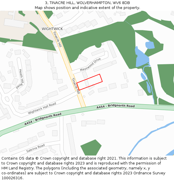 3, TINACRE HILL, WOLVERHAMPTON, WV6 8DB: Location map and indicative extent of plot