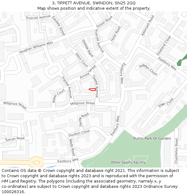 3, TIPPETT AVENUE, SWINDON, SN25 2GQ: Location map and indicative extent of plot
