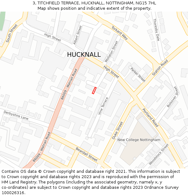 3, TITCHFIELD TERRACE, HUCKNALL, NOTTINGHAM, NG15 7HL: Location map and indicative extent of plot