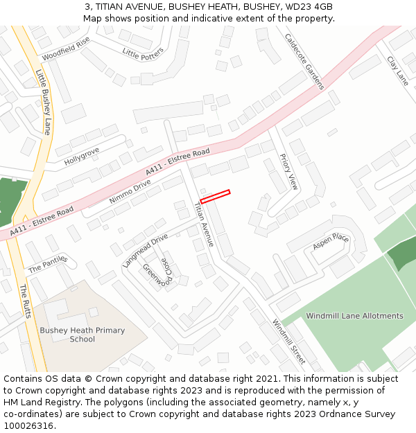 3, TITIAN AVENUE, BUSHEY HEATH, BUSHEY, WD23 4GB: Location map and indicative extent of plot