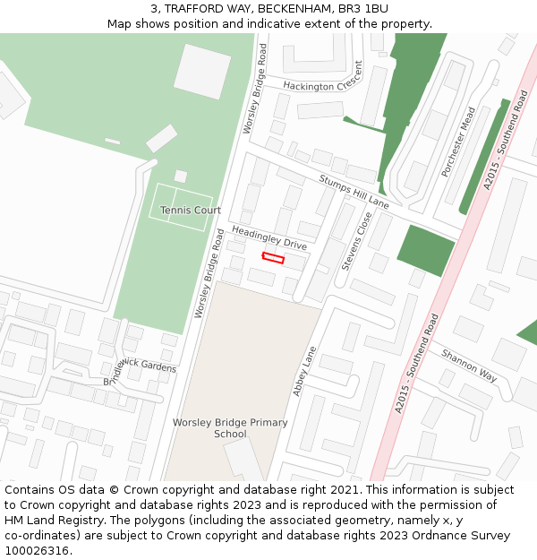 3, TRAFFORD WAY, BECKENHAM, BR3 1BU: Location map and indicative extent of plot