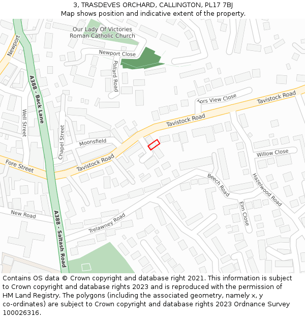 3, TRASDEVES ORCHARD, CALLINGTON, PL17 7BJ: Location map and indicative extent of plot