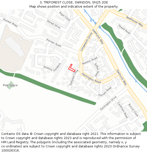 3, TREFOREST CLOSE, SWINDON, SN25 2DE: Location map and indicative extent of plot